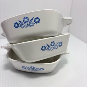 CorningWare casserole dishes in the iconic "Blue Cornflower set of 3pcs